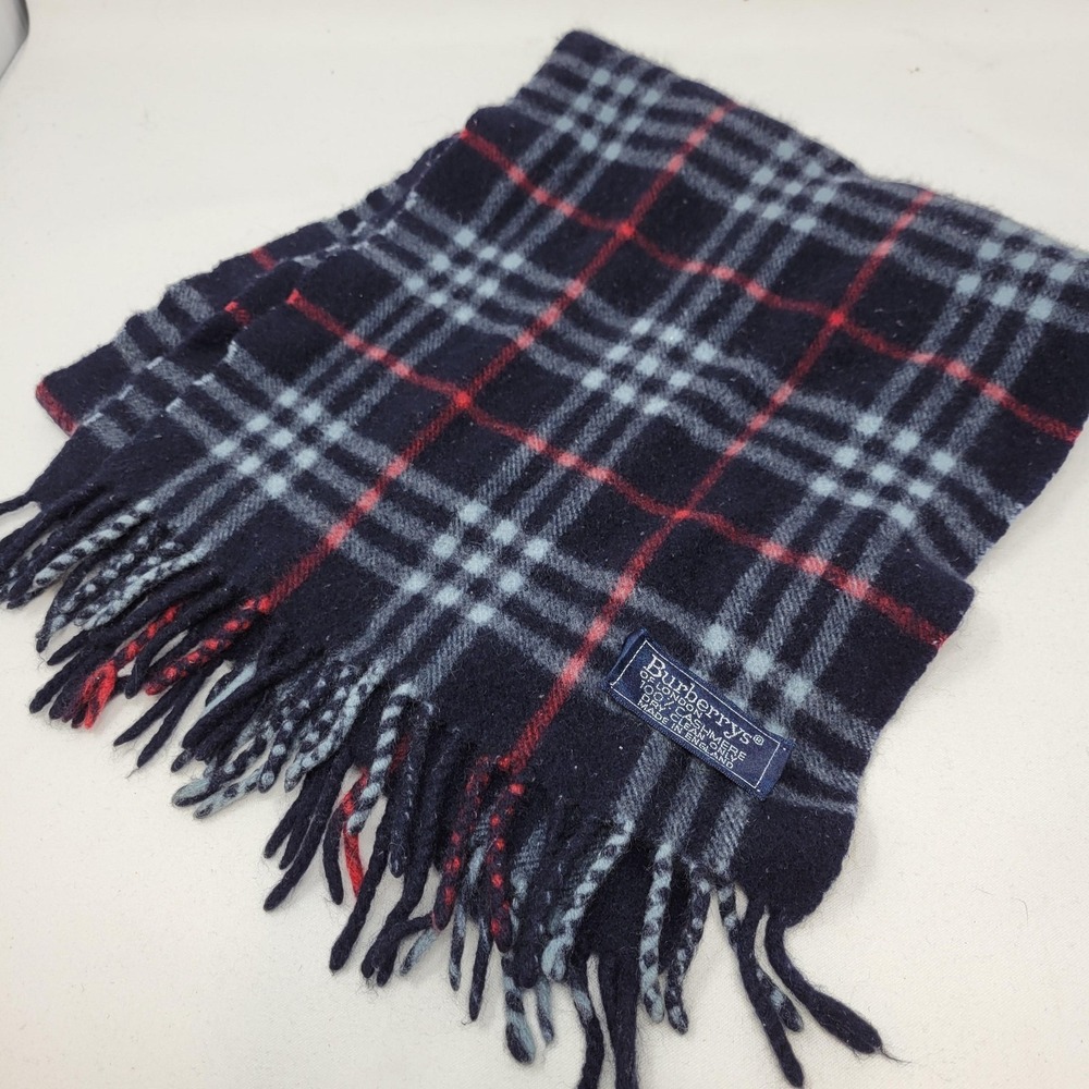 Vintage Burberrys Scarf Womens Blue Plaid 100%‎ Cashmere Fringe Made England